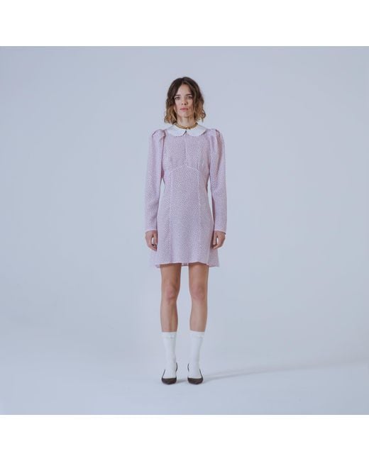 SVETA Milano Purple Seattle Polka-Dot Silk Dress With Embroidered Collar