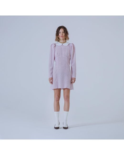 SVETA Milano Purple Seattle Polka-Dot Silk Dress With Embroidered Collar