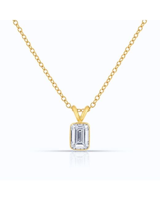 AVJD NEW YORK Metallic Solid Bezel Set Emerald Lab Grown Diamond One Carat Total Weight Pendant