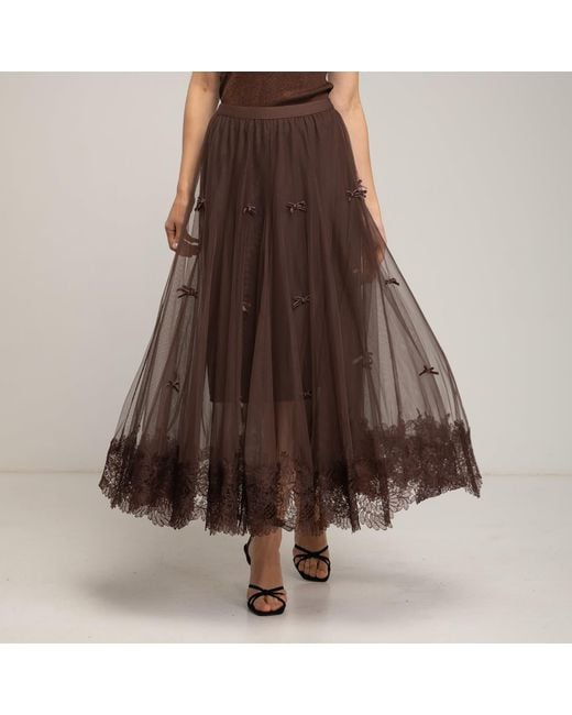 Tantra Spain Sl Brown Midi Tulle Skirt With Lace
