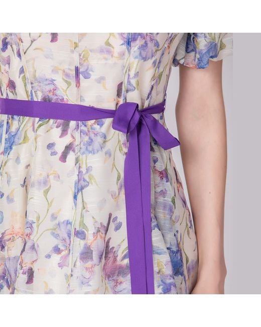 Smart and Joy Multicolor Neutrals Flower Print Fit-And-Flare Tea Organza Dress