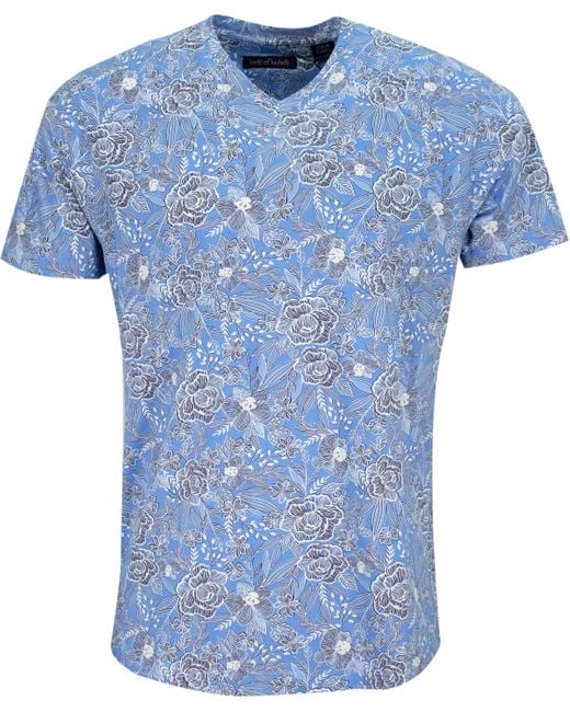 Lords of Harlech Blue Maze Handcut Floral V-Neck Tee for men