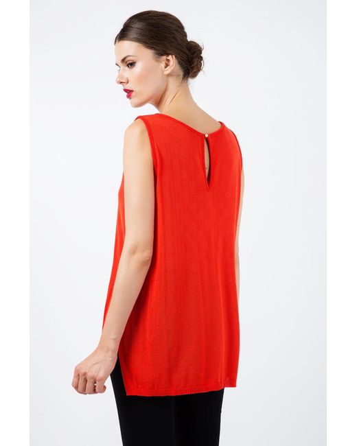 Conquista Red Sleeveless Knit Top With Uneven Hemline
