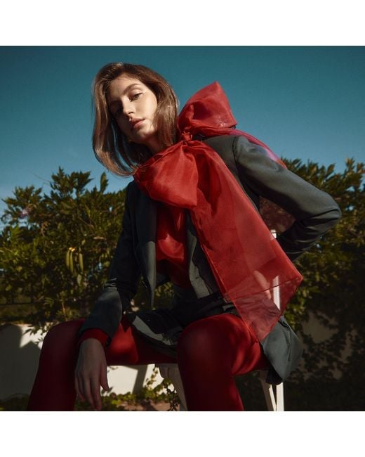 Lita Couture Red Sheer Organza-Silk Blouse