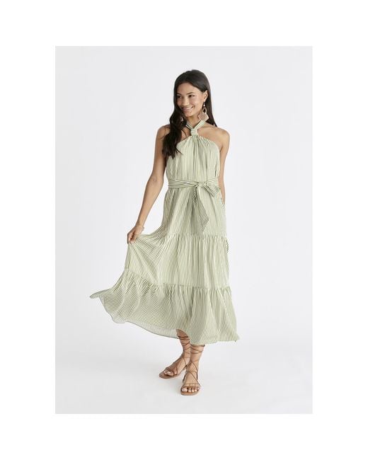Paisie Metallic Tiered Halterneck Maxi Dress
