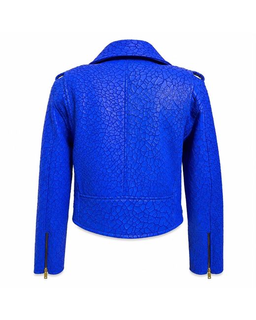 Zasta Studio Blue Cracked Horizon Leather Crop Biker Jacket