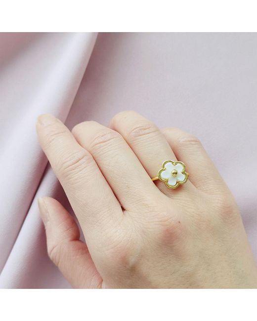 POPORCELAIN Metallic Mini Porcelain Daisy Adjustable Ring