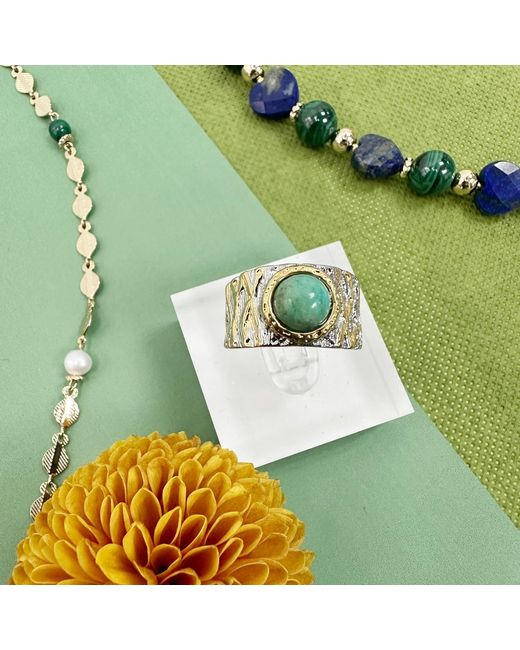 Farra Green Stone Platinum Plated Brass Adjustable Ring