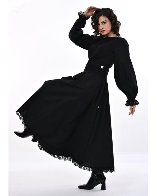 Frock Tales Black Manhattan Midaxi Skirt With Lace Hem