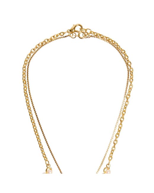 Caramel Vintage Jewellery Metallic Floral Pearl Layered Chain Necklace