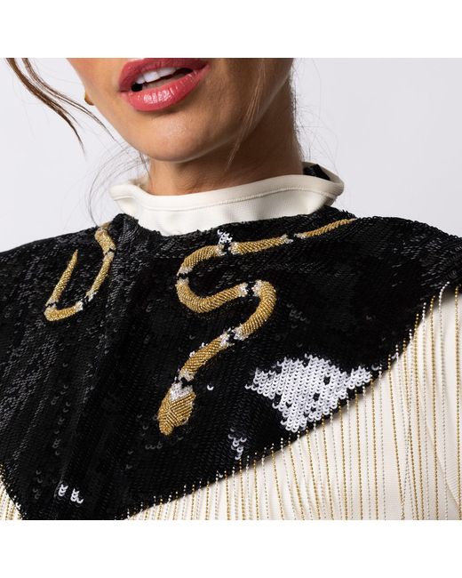 House of Laines London Black Laines London Hand Beaded Snake Tassel Cape