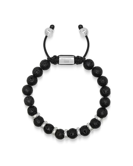 Nialaya Black Sterling Beaded Bracelet With Lava Stone for men
