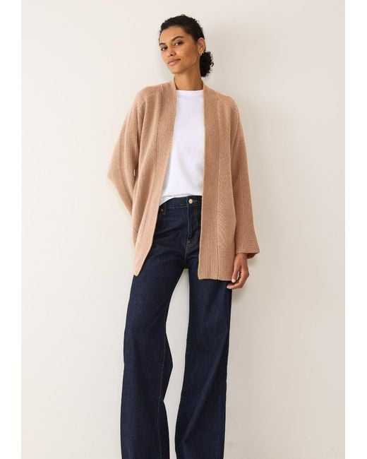 Loop Cashmere Natural Neutrals Ribbed Detail Edge To Edge Cardigan