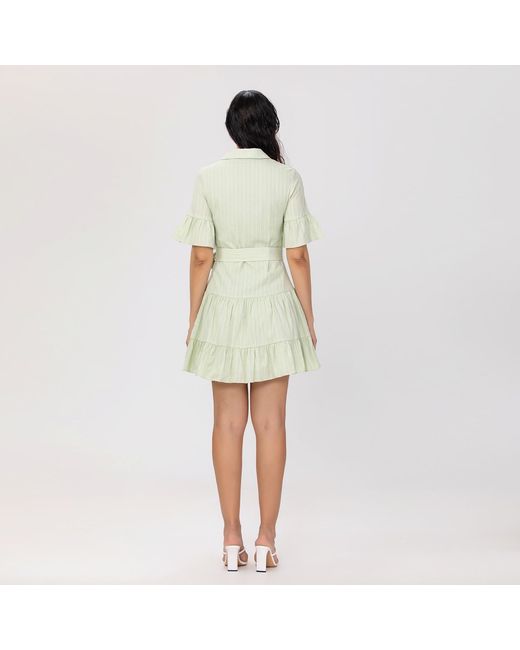 Smart and Joy Green Fit-And-Flare Tiered Ruffles Mini Shirt-Dress