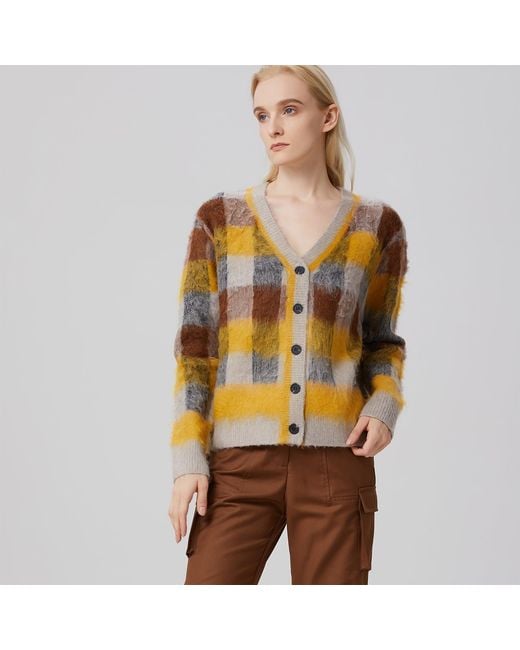 Smart and Joy Orange Check Pattern Cardigan