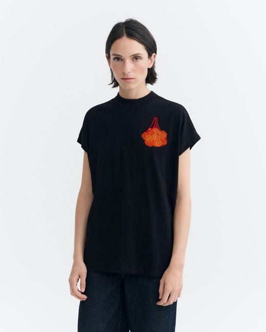 Thinking Mu Black Embroidered Mandarinas Volta T-Shirt