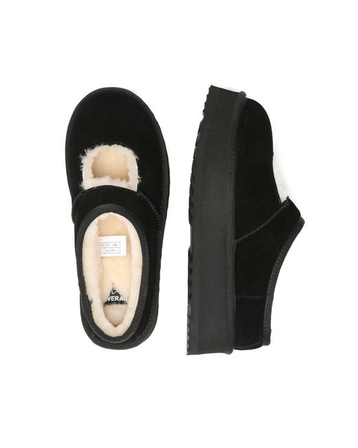 EverAu Australia Black Plumed Ankle Platform Slippers