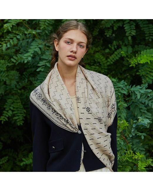 Ana Maison Gray Text From Ivory Silk Wool Scarf
