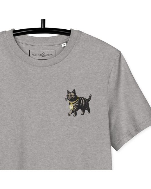 Anchor and Crew Gray Heather Cool Cat Actual Life Organic Cotton Embroidered T-Shirt for men