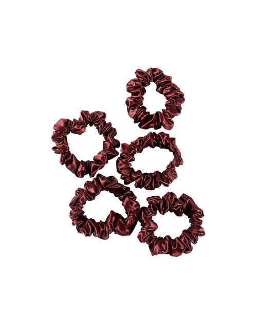 Soft Strokes Silk Red Pure Mulberry Silk Mini Scrunchie Set Of Five