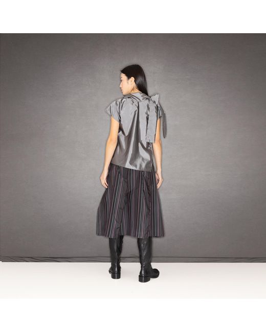 Bianca Popp Gray Halves Shoulder Ribbon Asymmetrical Blouse