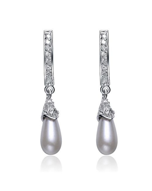 Genevive Jewelry Metallic Sterling Silver Cubic Zirconia Dangling Teardrop Earrings