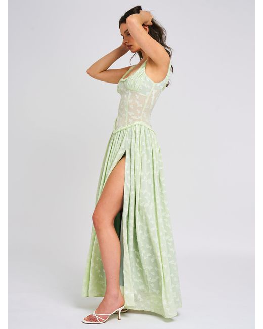 Miss Circle New York White Ulissa Light Square Neck Jacquard Textured High Slit Maxi Dress