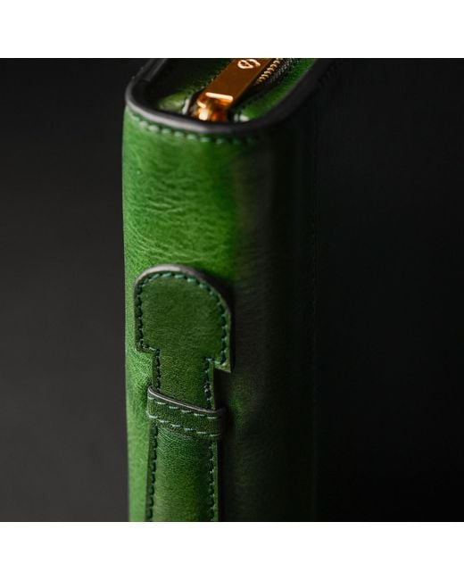 Time Resistance Green Leather Portfolio With Binder for men