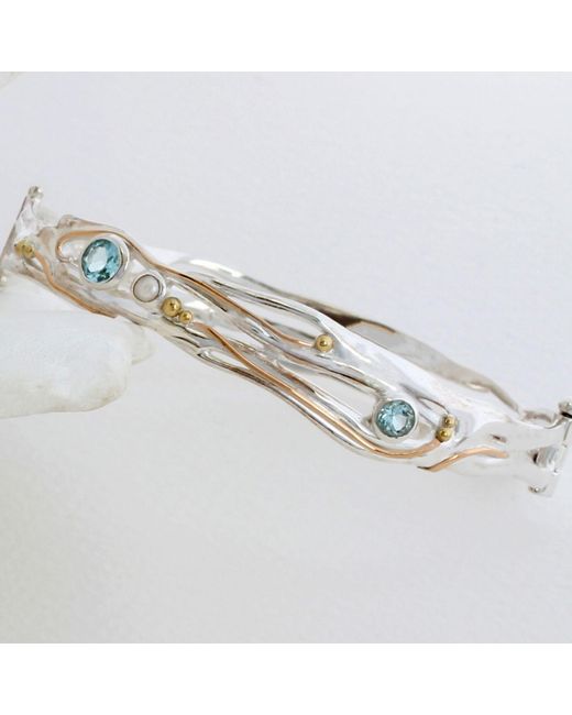 Isla Silver Metallic Organic Topaz & Freshwater Pearl Hinged Bangle