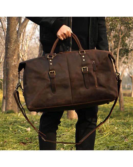 Touri Black Zip Detail Genuine Leather Holdall