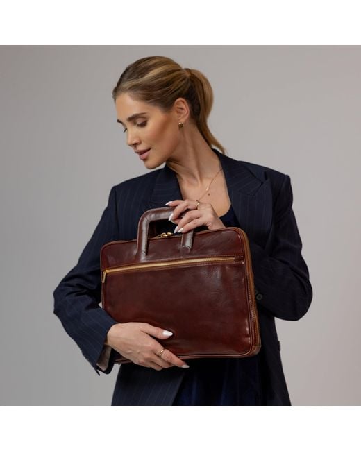 Time Resistance Brown Leather Briefcase Laptop Bag