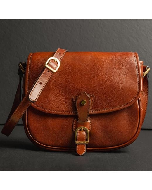 Time Resistance Brown Leather Saddle Bag