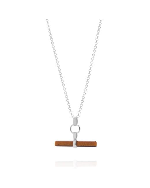 Nellou Jewellery Metallic Tiger Eye T Bar Necklace Sterling
