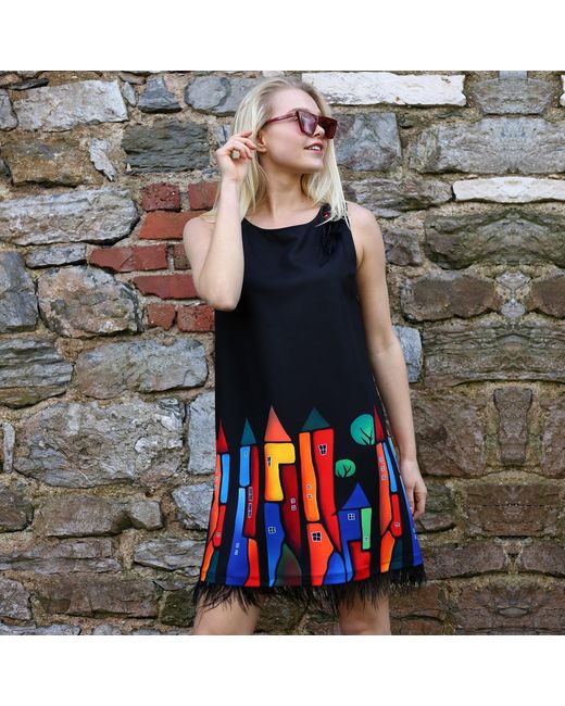 Lalipop Design Black Sleeveless Digital Print Mini Dress