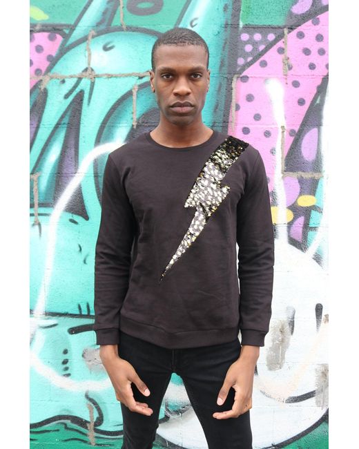 Any Old Iron Multicolor Golden Leopard Sequin Lightning Sweatshirt for men