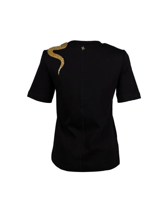 House of Laines London Black Laines Couture Embellished Shoulder Snake T-Shirt