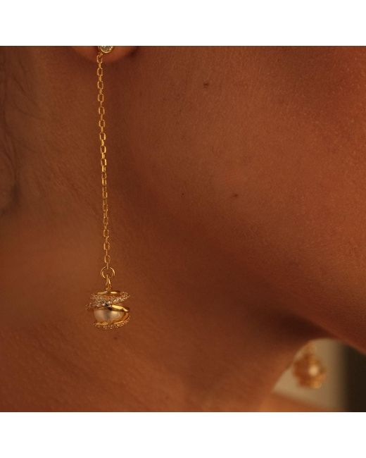 LINYA JEWELLERY Metallic Amour Cage Pearl Long Chain Earring