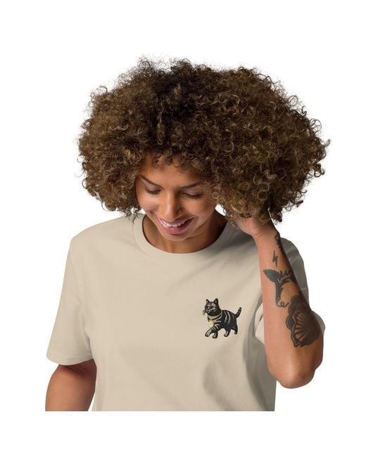 Anchor and Crew Natural Neutrals Desert Dust Cool Cat Actual Life Organic Cotton Embroidered T-Shirt