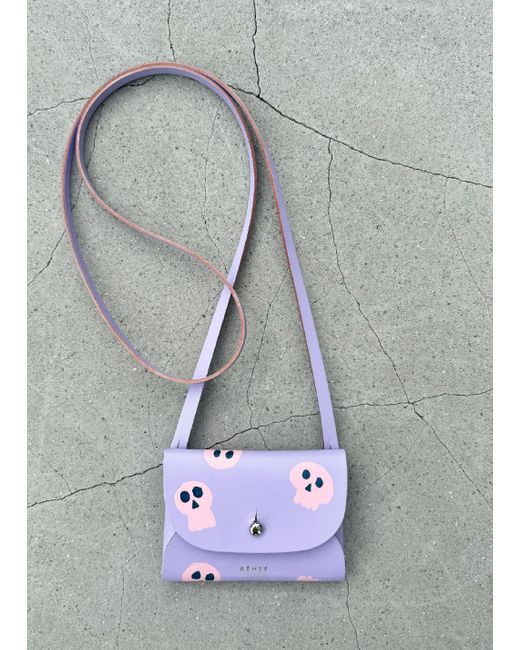 Aéhee New York Purple Skull Card Holder Wallet With Shoulder Strap