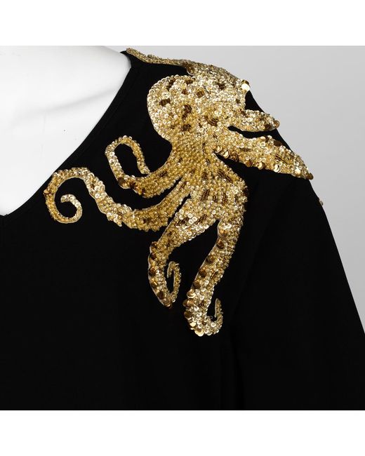 House of Laines London Black Laines Couture Fringed Kaftan With Hand Embellished Octopus