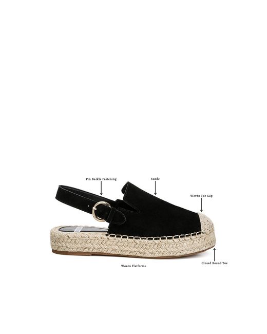 Rag & Co Black Affie Genuine Suede Slingback Strap Espadrilles