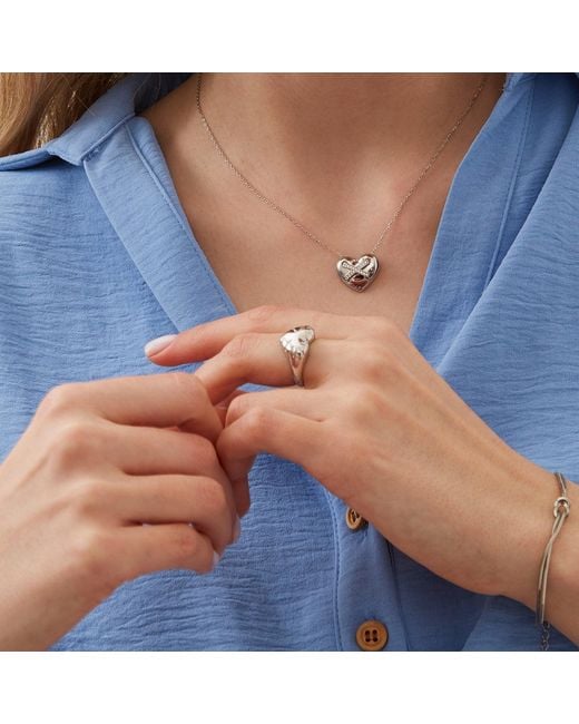 Spero London White Chunky Love Heart Sterling Signet Ring