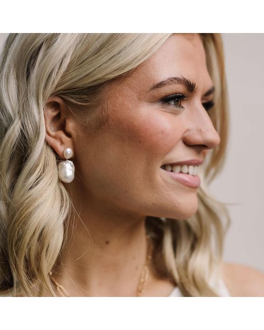 Kiri & Belle White Nova Large Baroque Pearl Drop Filled Earrings