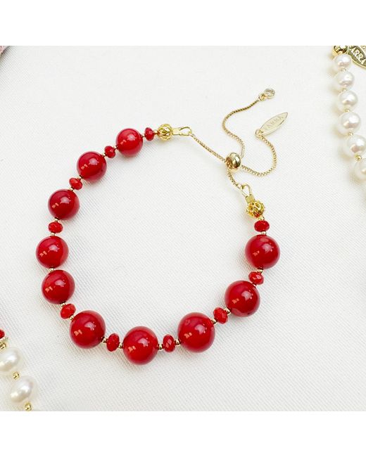 Farra Red Holiday Gift Bamboo Coral Adjustable Bracelet