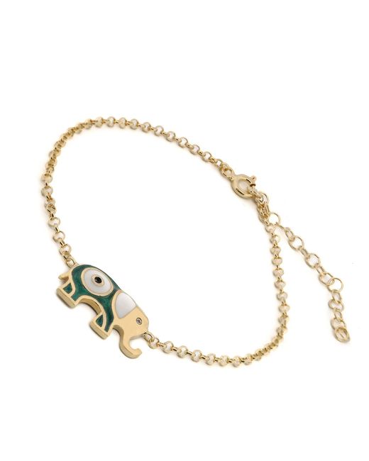Ebru Jewelry Metallic Wishful Elephant & Evil Eye Enamel Chain Bracelet