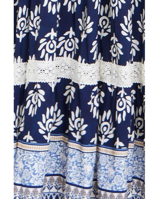 Yumi' Blue Viscose Paisley Print Midi Sun Dress