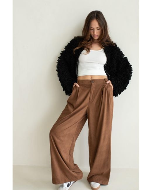 Vænn Brown Enderby Faux Suede Wide Leg Pant Cocoa