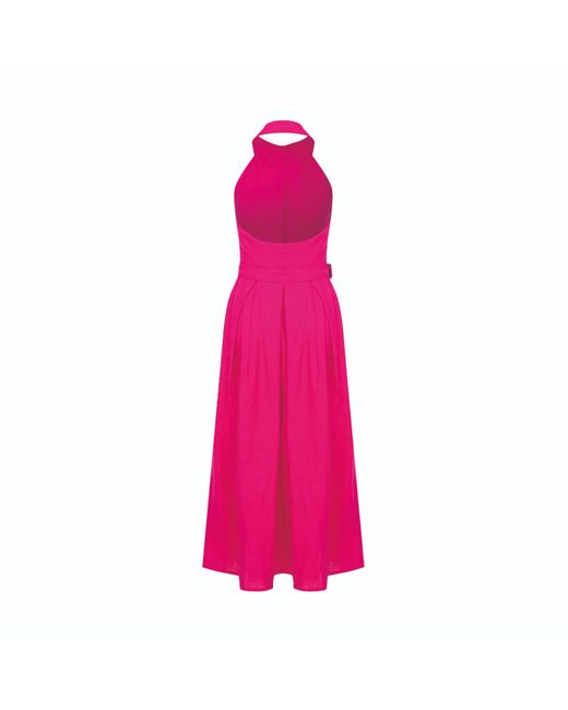 NAZLI CEREN Carrie Linen Midi Dress In Berry Pink