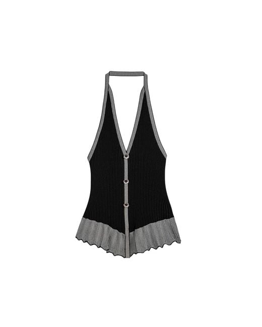 Nocturne Black Halter Ribbed Knit Top