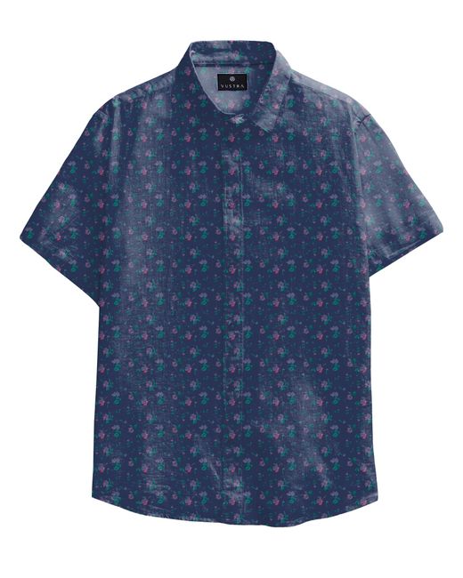 Vustra Blue Floral Short-Sleeve Button-Down Shirt for men